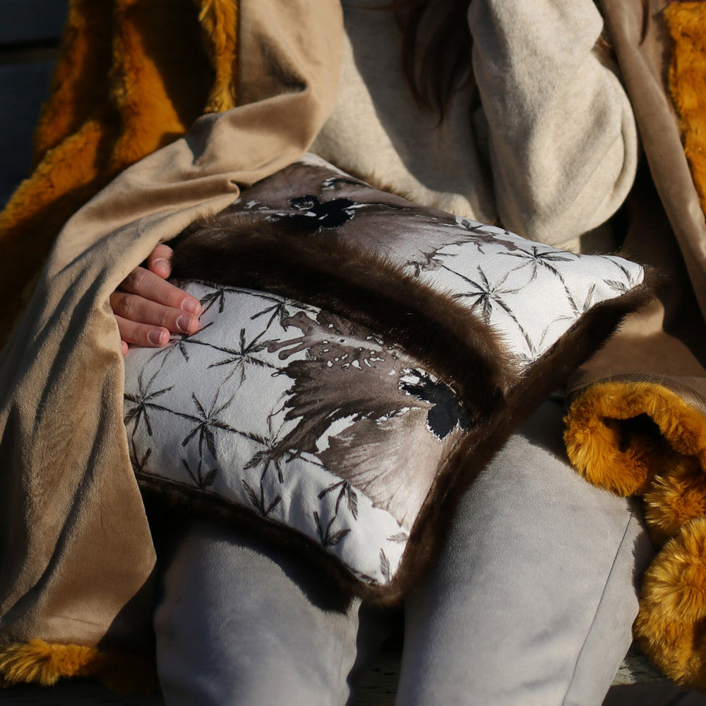 Hibifur decorative cushion, taupe, 14 x 14 in.